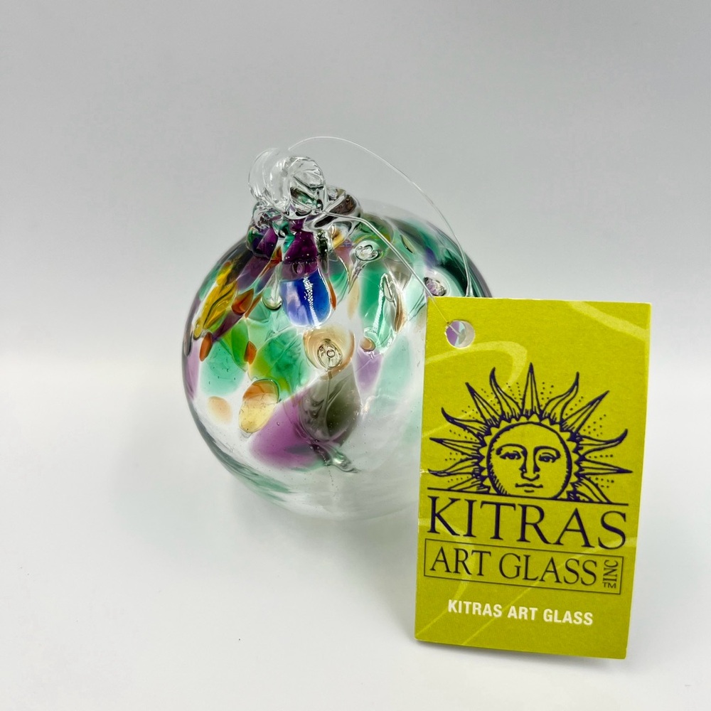Kitras Art Glass Tree Ornament Hand Blown Hanging Ball Globe Sphere 3” Decor